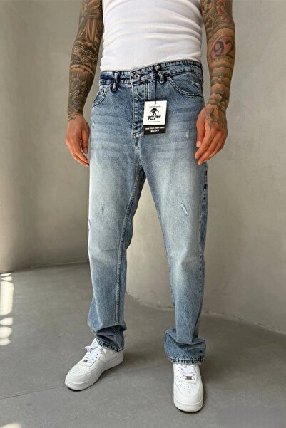 MADZEYMODA Чоловічі баггі-штани синього кольору з рваними деталями KE-275