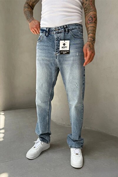 MADZEYMODA Чоловічі баггі-штани синього кольору з рваними деталями KE-275