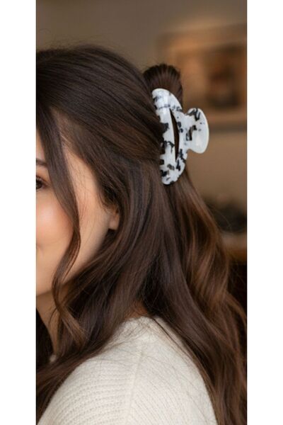 bettin tasarım Leopard Zebra and Marble Patterned Large Hair Clip Set for Women 8 cm