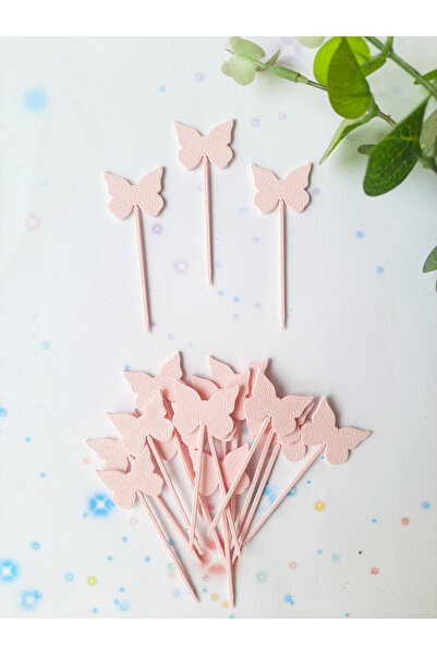 Atolye Doruk 20 Pcs Pink Butterfly Cupcake Picks- Baby Girl Butterflies Birthday Cake Decoration Supplies