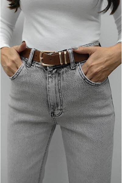 Havoş Light Gray Flared Hem Belted Jeans