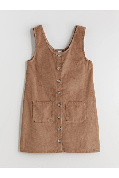 LC Waikiki Lcw Kids Brown U-Neck Velvet Girl's Dress