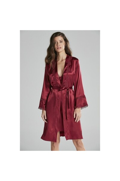 Pierre Cardin 6965 Altılı Saten Gecelik Sabahlık Takımı Bordo