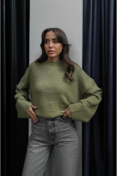 Havoş Yeşil Mary Bisiklet Yaka Oversize Triko Kazak