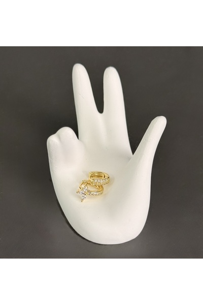 B & S Zirkon Taşlı İkili Minimal Çelik Küpe