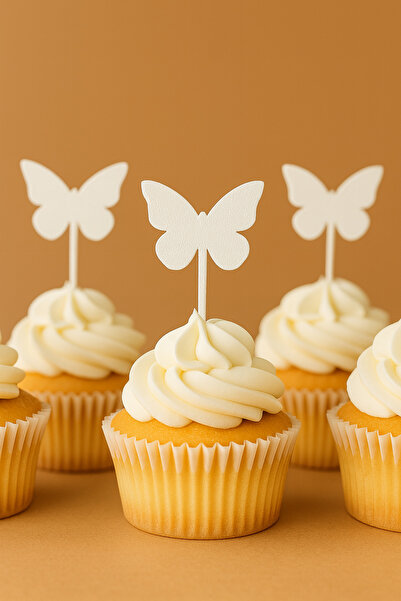 Atolye Doruk 20Pcs White Butterfly Cupcake Picks- Baby Girl Birthday Cake Decoration Supplies, Promise, Engagement