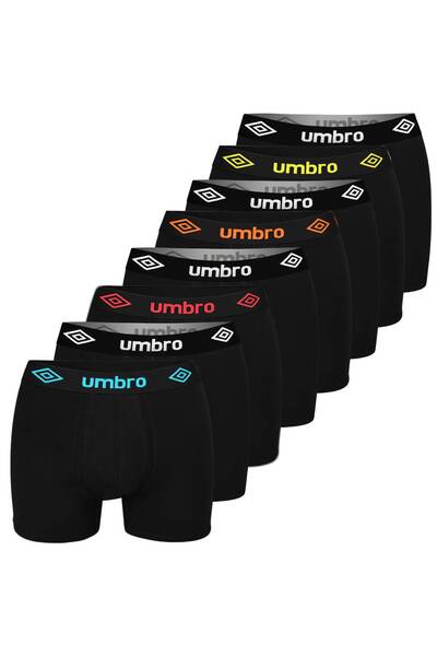 UMBRO Men's Cotton Boxers, Logo, Black, set of 8 pieces.