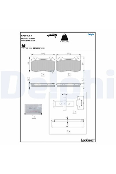 DELPHİ Комплект спирачни накладки за дискови спирачки Tesla Model 10/Model S