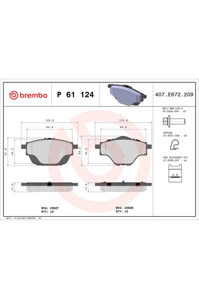 Brembo Set Placute Frana Frana Disc Citroen C4 Grand Picasso 2/C4 Picasso 2 G...