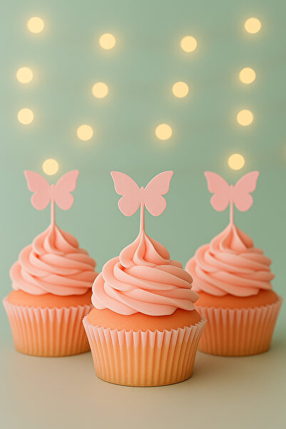 Atolye Doruk 20 Pcs Pink Butterfly Cupcake Picks- Baby Girl Butterflies Birthday Cake Decoration Supplies