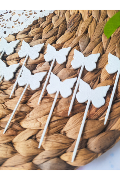Atolye Doruk 20Pcs White Butterfly Cupcake Picks- Baby Girl Birthday Cake Decoration Supplies, Promise, Engagement