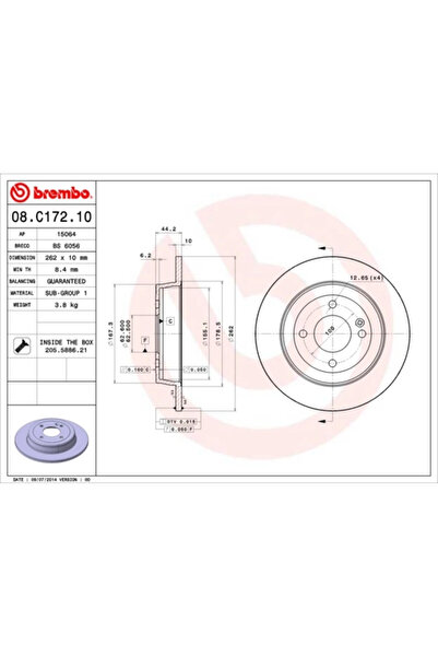 Brembo Disc frana Hyundai Accent 4/Grand Avega/I20 2 Hyundai (Beijing) Verna