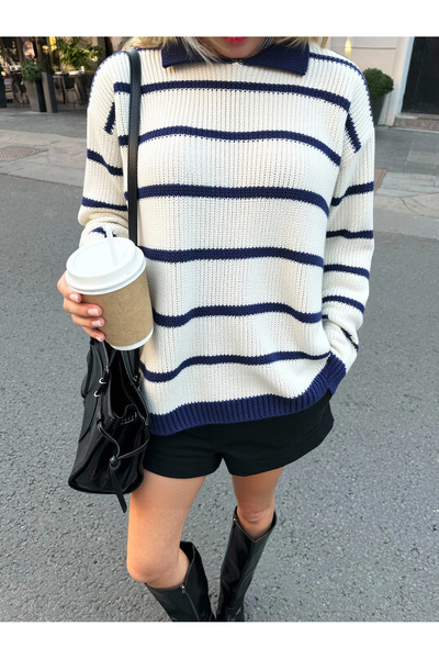 MEECY Pulover tricotat pentru femei, model Zr, cu guler polo, tricotat, oversize