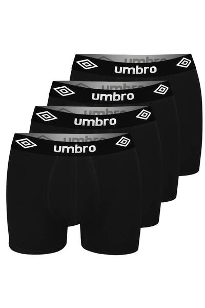 UMBRO Men's Cotton Boxers, Logo, Black, set of 4 pieces.