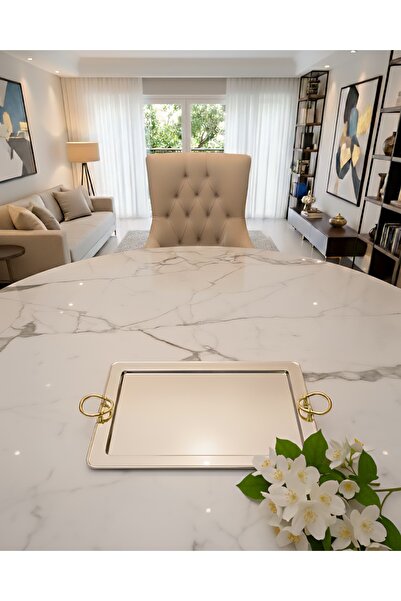 aljahwari صينية تقديمات فل نيكل يد ذهبي وسط مقاس 41x29cm