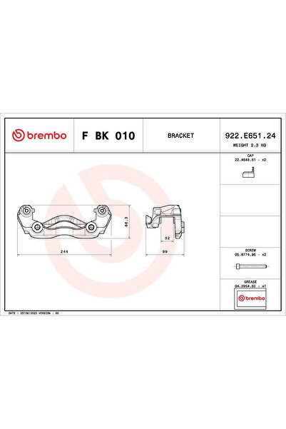 Brembo Set montaj etriere frana dreapta MERCEDES-BENZ MARCO POLO Camper 2015-2020 F BK 010