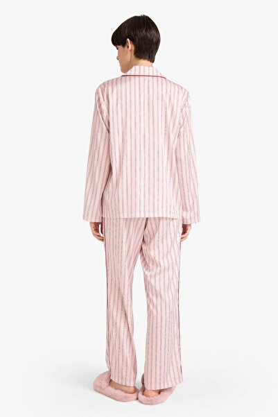 DeFacto Pijama Takımı Regular Fit Saten Çizgili Uzun Kollu Üst Uzun Alt-Fall in Love G0227AX25AU