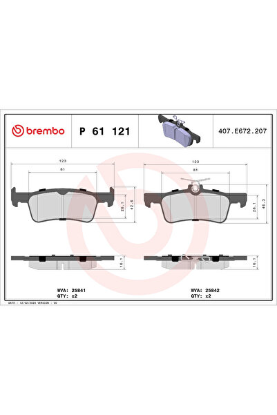 Brembo Brake Pad Set Disc Brake Peugeot 308 2/308 Cassette/ Peugeot (Df-Psa) ...