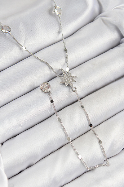 Skygo Brass Zircon Stone Pole Star Model Silver Color Y Necklace - Tj-Bko10453