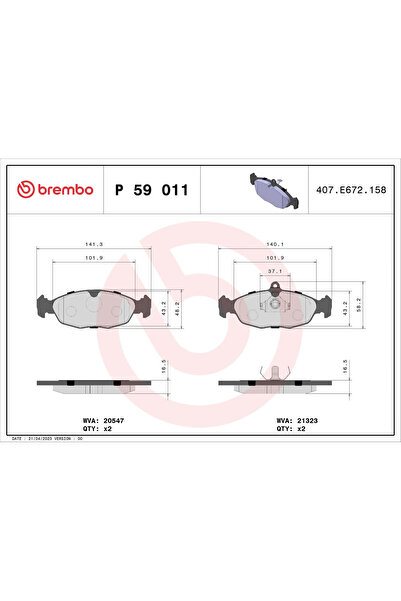 Brembo Комплект накладки за дискови спирачки Opel Astra F/Corsa A/Vectra A