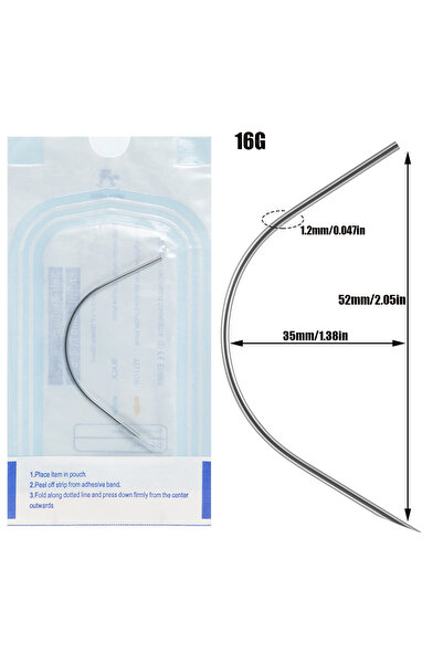 Choice 10 قطع 16 جرام 10 قطع/مجموعة إبرة منحنية مع عبوة معقمة للاستخدام مرة واحدة أداة ثقب السرة الجراحية المصنوعة من الفولاذ