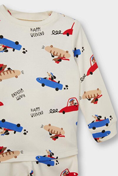 DeFacto Erkek Bebek Pijama Takımı Araç Baskılı Uzun Kollu Üst Uzun Alt F0555A525AU