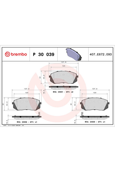 Brembo Set Placute Frana Frana Disc Hyundai Kona Hyundai (Beijing) IX35