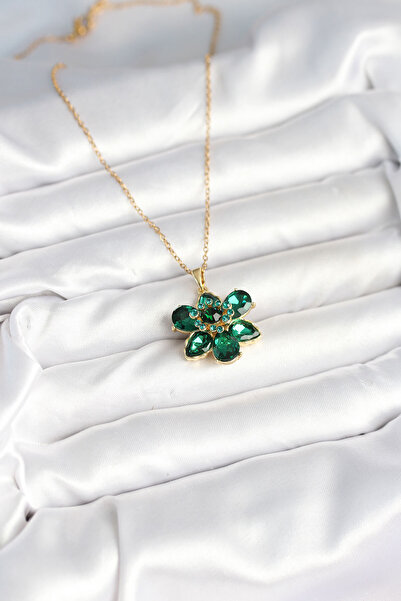 Skygo 316L Steel Chain Green Flower Model Women's Necklace - Tj-Bko10596