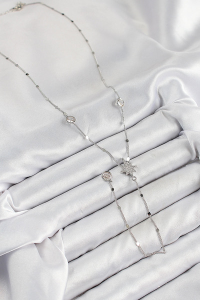 Skygo Brass Zircon Stone Pole Star Model Silver Color Y Necklace - Tj-Bko10453