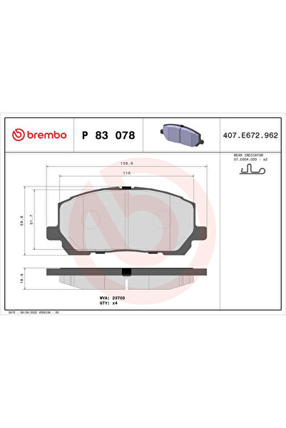 Brembo Комплект спирачни накладки за дискови спирачки Lexus Rx Toyota Highlan...