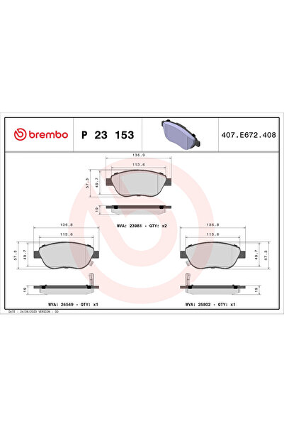 Brembo Комплект спирачни накладки за дискови спирачки Fiat 500L
