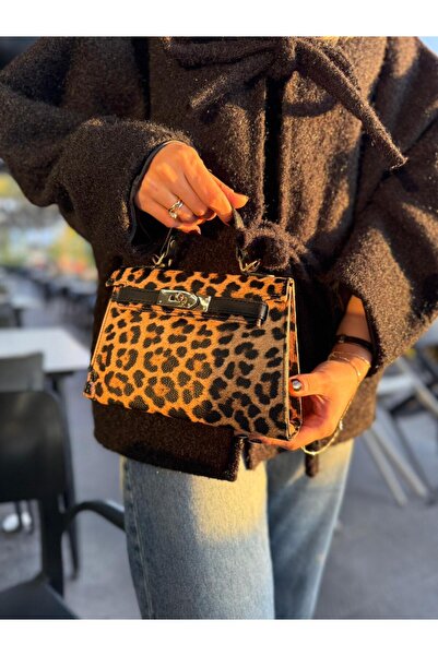 SHINELUC حقيبة ليوبارد الصغيرة – تستخدم لليد والكتف مع تفاصيل قفل ذهبي