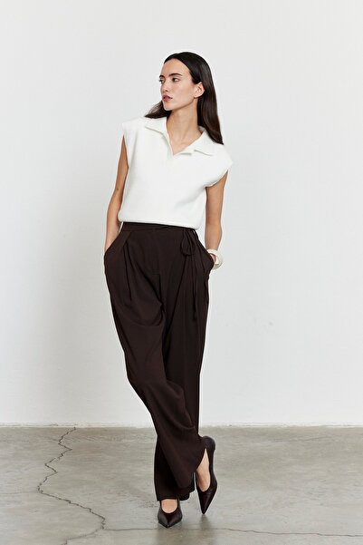 FACETTE Side Tie Palazzo Pants Bitter Brown