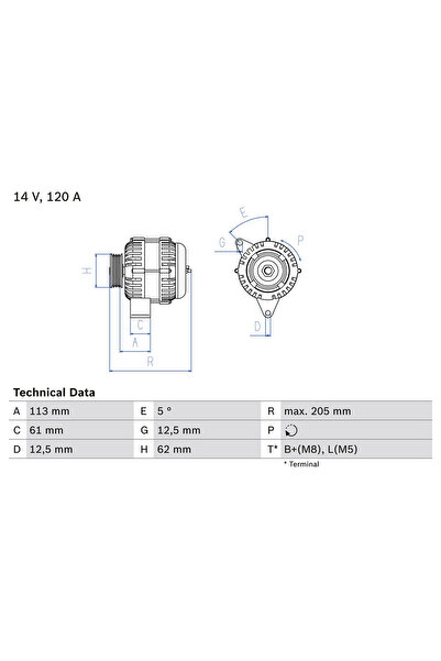 Bosch Generator / Alternator Alfa Romeo 159 Fiat Croma/Grande Punto/Stilo