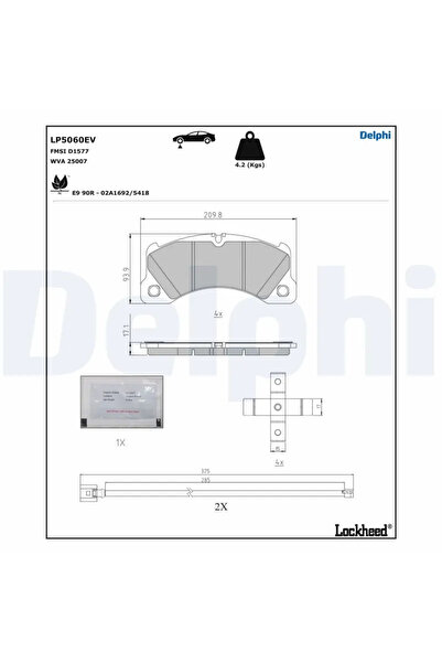 DELPHİ Brake pad set disc brake PORSCHE TAYCAN Sport Turismo 2021-2025 LP5060EV