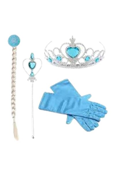 OEM Set accesorii Printesa Elsa, codita, diadema, manusi si bagheta magica, 32 cm, 4 ani, albastru