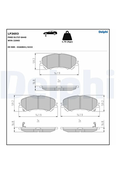 DELPHİ Brake pad set disc brake RENAULT KOLEOS II 2016-2025 LP3693