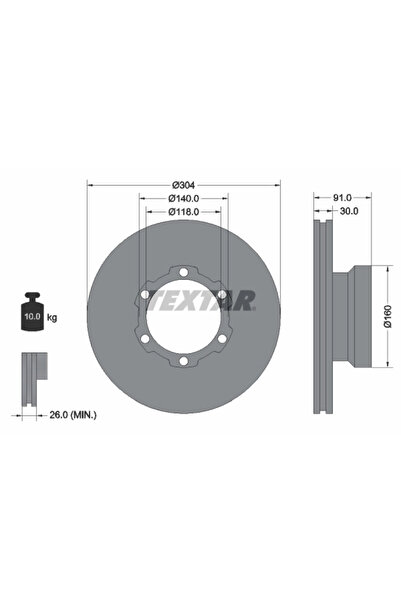 TEXTAR Disc Frana Mercedes-Benz T2/LN1 Bus/T2/LN1 Caroserie/T2/LN1 Platou / S...