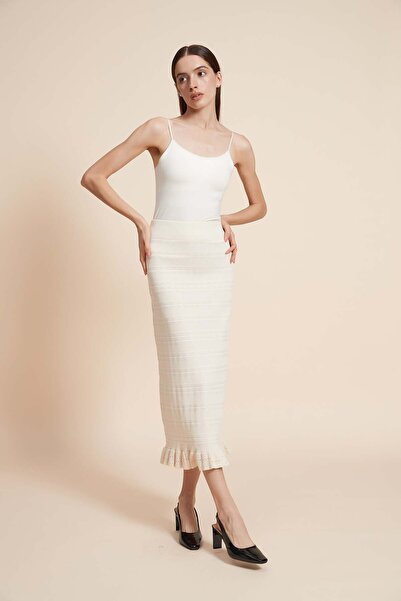 Yola Striped Ruffled Hem Midi Skirt