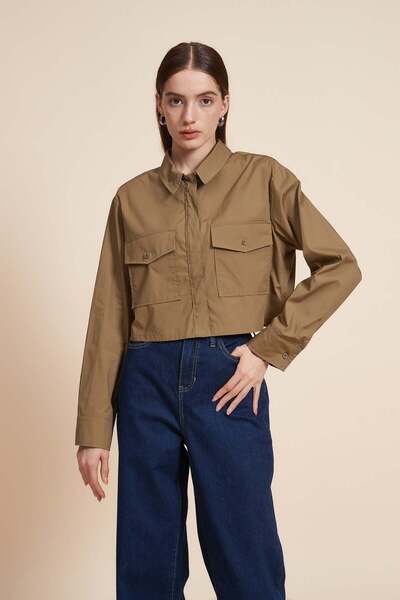 Yola Solid Short Sleeve Blouse with Front Pockets