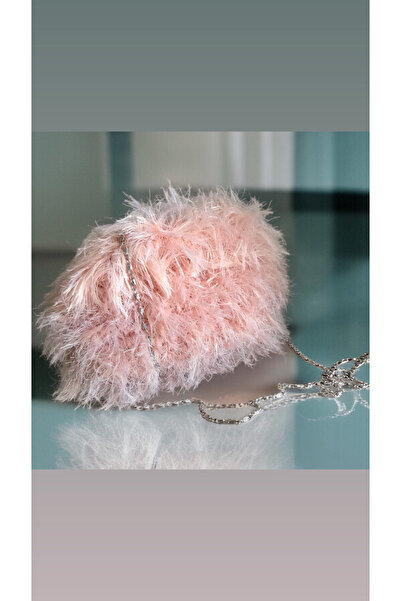 By G Tasarım Salmon Color Feather Knitted Scholarship Bag