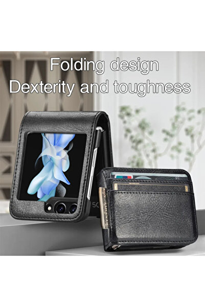 Choice جراب محفظة جلدي أسود لهاتف Galaxy Z Flip 7 fe 6 5 4 3 2 Flip7 Flip6 Fl...