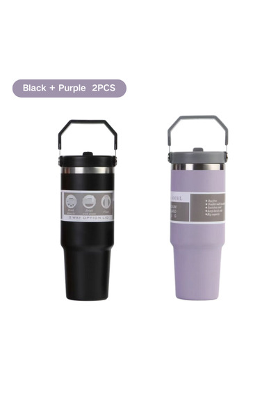 Choice 30oz Black Purple 30oz Large Capacity Portable Car Cup Stainless Steel Thermos Cup with Straw & Hand