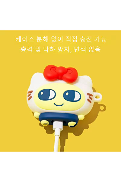 Choice جراب حماية من السيليكون لسماعات AirPods 4 بتصميم قطة ربطة عنق على شكل شخصية كرتونية لطيفة، قطة ذات عيون كبيرة وربطة عنق حمراء