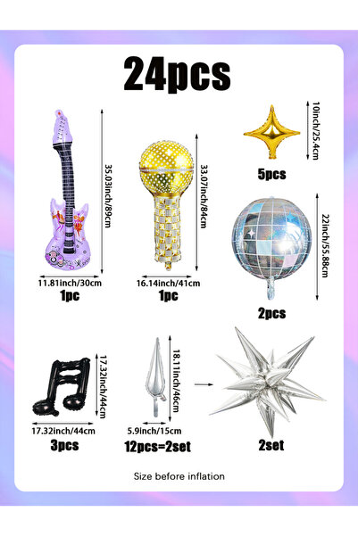 Choice مجموعة أخرى من 24 قطعة من بالونات حفلات الجيتار وموسيقى البوب، وميكروف...