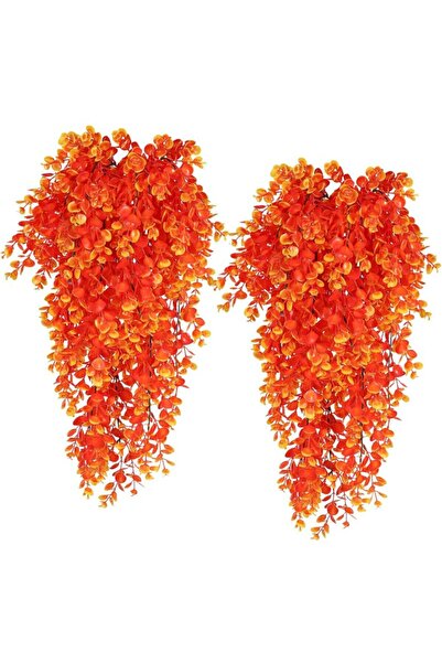 Choice 2PCS Orange Artificial Hanging Plants Faux Eucalyptus Leaf Greenery Vi...