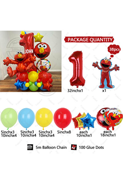 Miniso AS PICTURE 1 38pcs Cute Sesames Street Theme Party Decor Elmo Balloon Party Supplies Cartoon Foil Ba