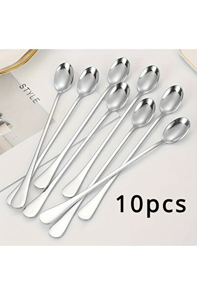 Choice 10pcs Stainless Steel 1/10pcs Long Handle Spoons Set - Dishwasher Safe, Ideal for Ice Cream, Coffee,