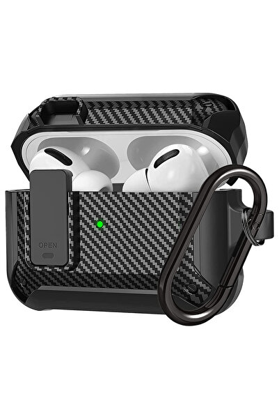 Choice سماعات Airpods Pro 1st باللون الأسود بالكامل لأجهزة Airpods 1/2/3/4 Pro 1st 2ndCase بمشبك قفل آمن مصنوع من ألياف الكربون الصلبة