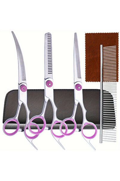 Choice d plum 1PCS Stainless Steel Pet Grooming Scissors Set - Professional Curved Straight Hair Cutting To